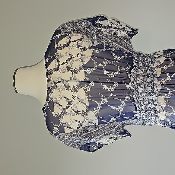 Jonathan Martin Navy Blue/ White Silk Swimsuit Coverup Needs mending Size 12 - Picture 11 of 12